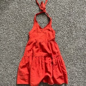 Bright red halter dress